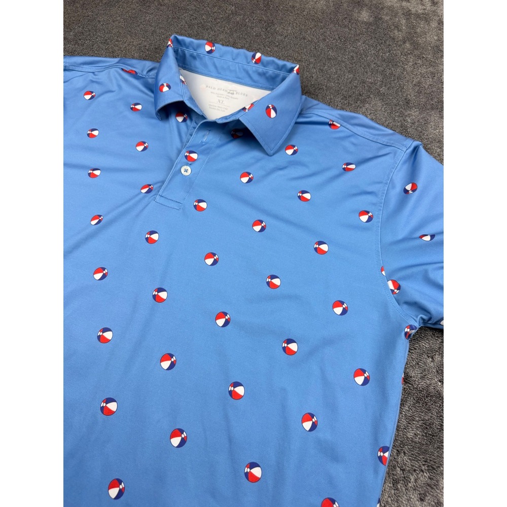 Bald Head Blues Mens XL Blue Beach Ball Print Performance Golf Polo Shirt WG 193